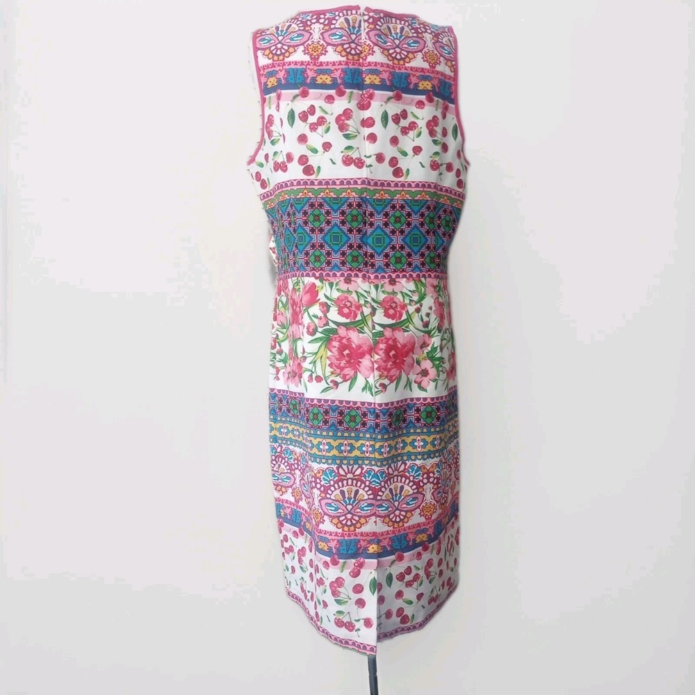 North style Summer Cherry Floral Sleeveless Shift Dress Womens Size 10 Pink Trim - Picture 4 of 10